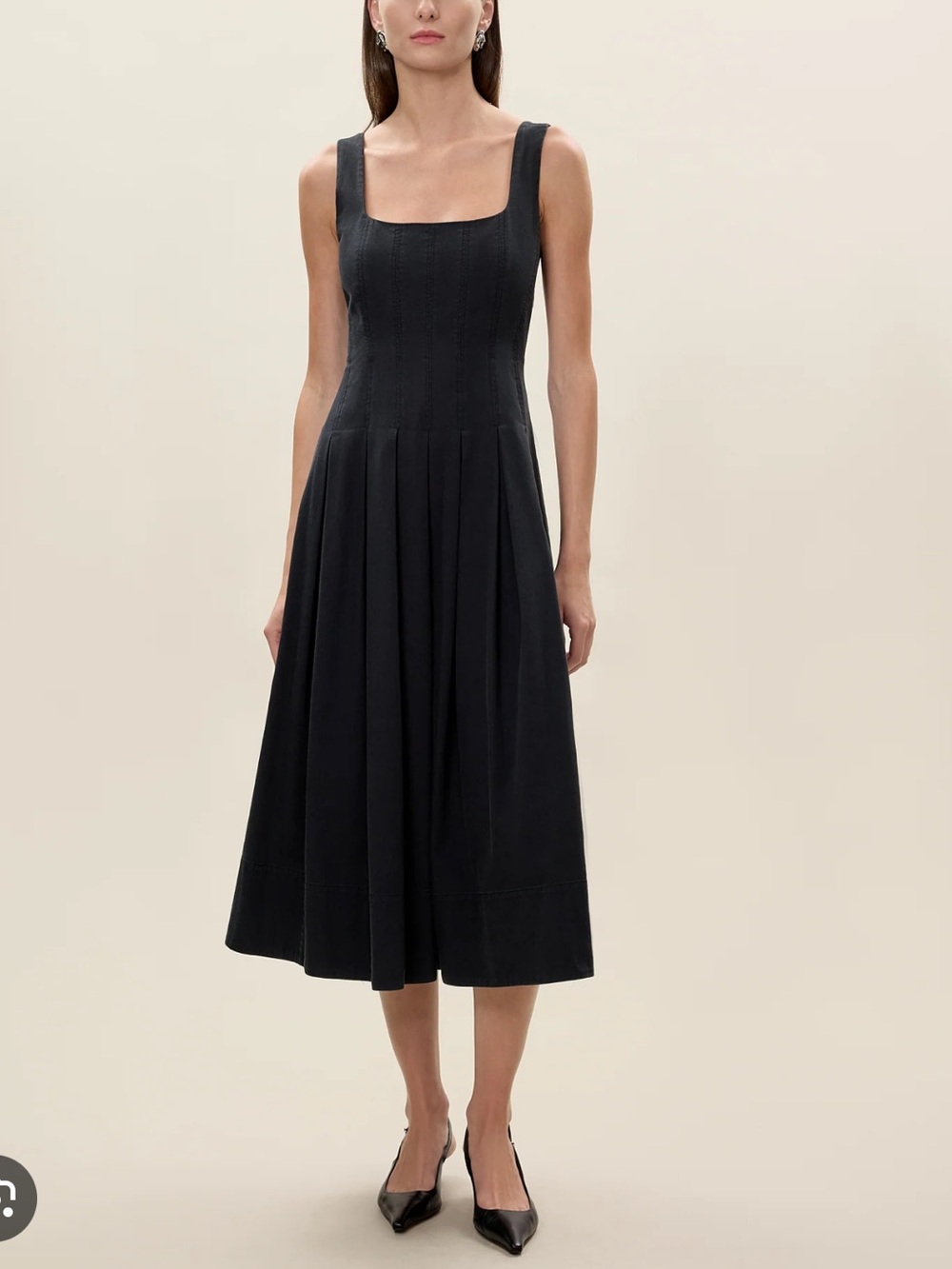 Rebecca Taylor Black Sleeveless Square-Neck Midi Dress